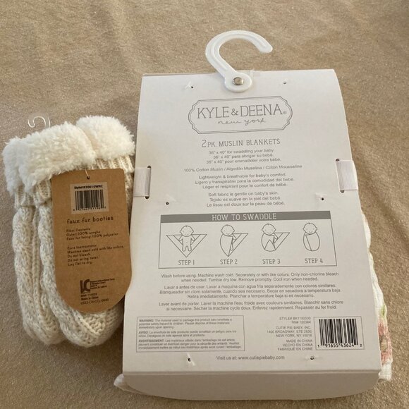 Faux Fur Booties & Muslin Blanket Set - Picture 2 of 14
